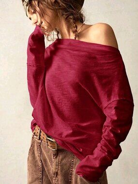 New Bohemela Plus Size Off-Shoulder Oversized Long-Sleeve Top